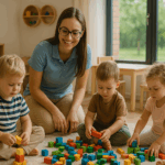 Dzieci bawiące się w kameralnym żłobku w Opolu pod opieką wychowawczyni